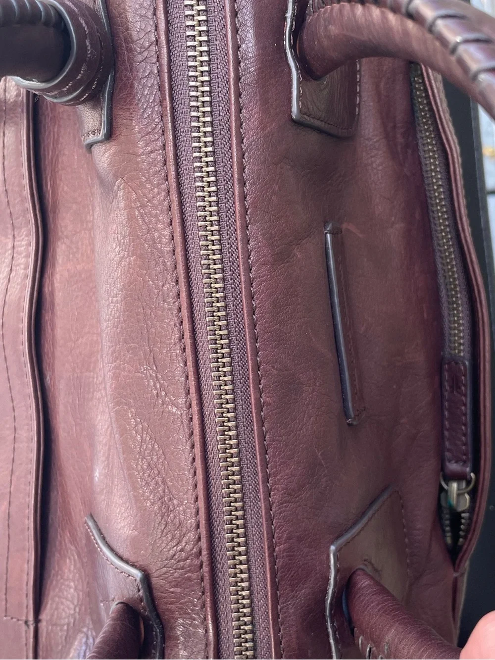Frye Burgundy/ Brown Leather Satchel / crossbody bag with Braided Shoulder Strap